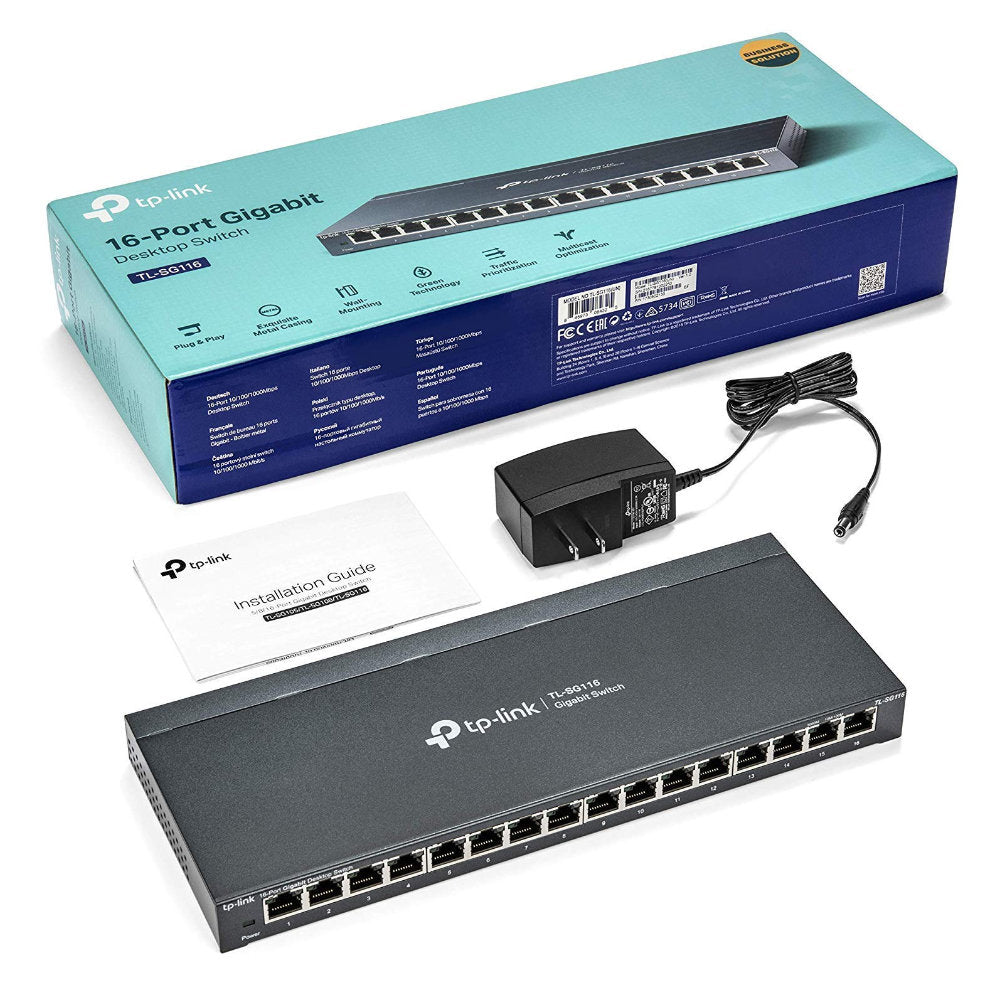 Switch 16 Portas TP-Link TL-SG116 Gigabit 10/100/1000 Auto-MDI/MDIX Aço