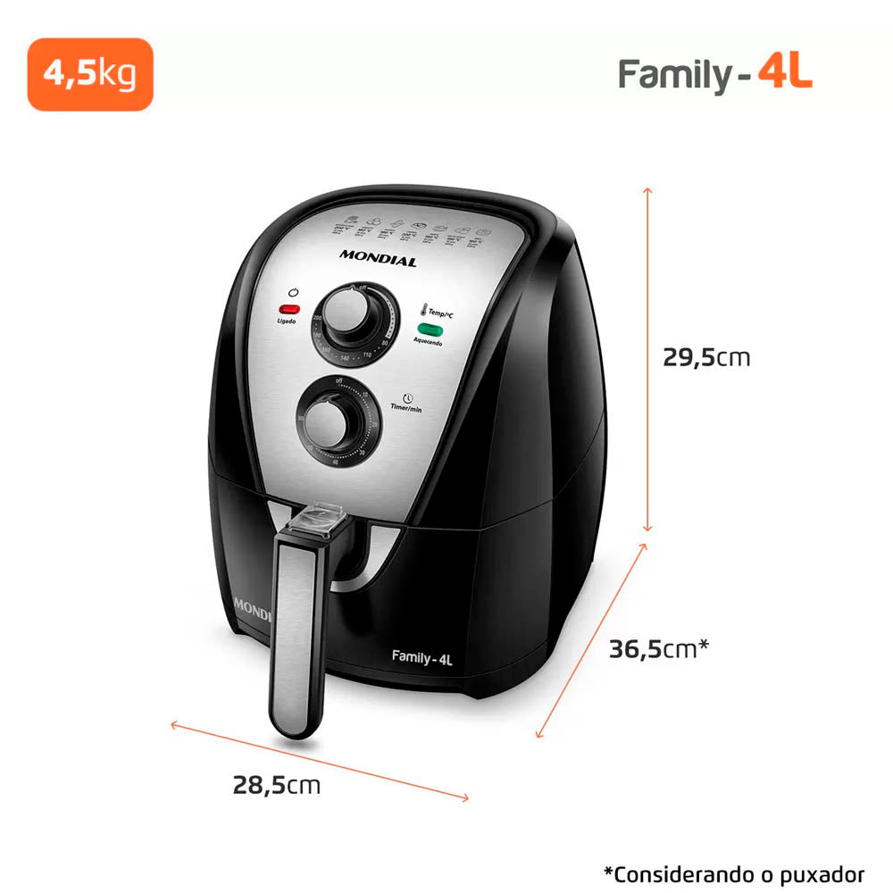 Fritadeira Air Fryer Elétrica Sem Óleo Mondial , Family AFN-40-BI Preto 4L Com Timer