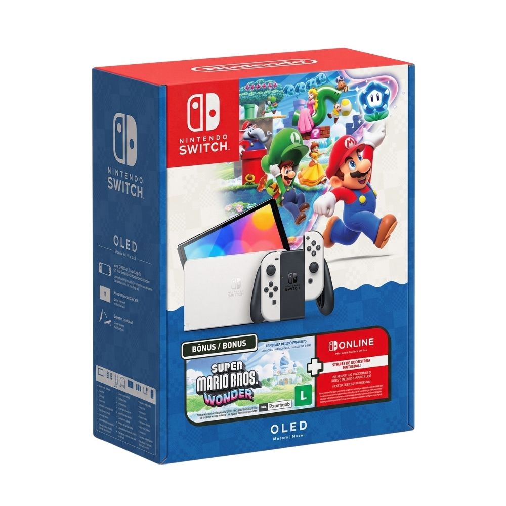 Console Nintendo Switch OLED 64GB Branco + Super Mario Bros. Wonder + 3 Meses de Assinatura Online