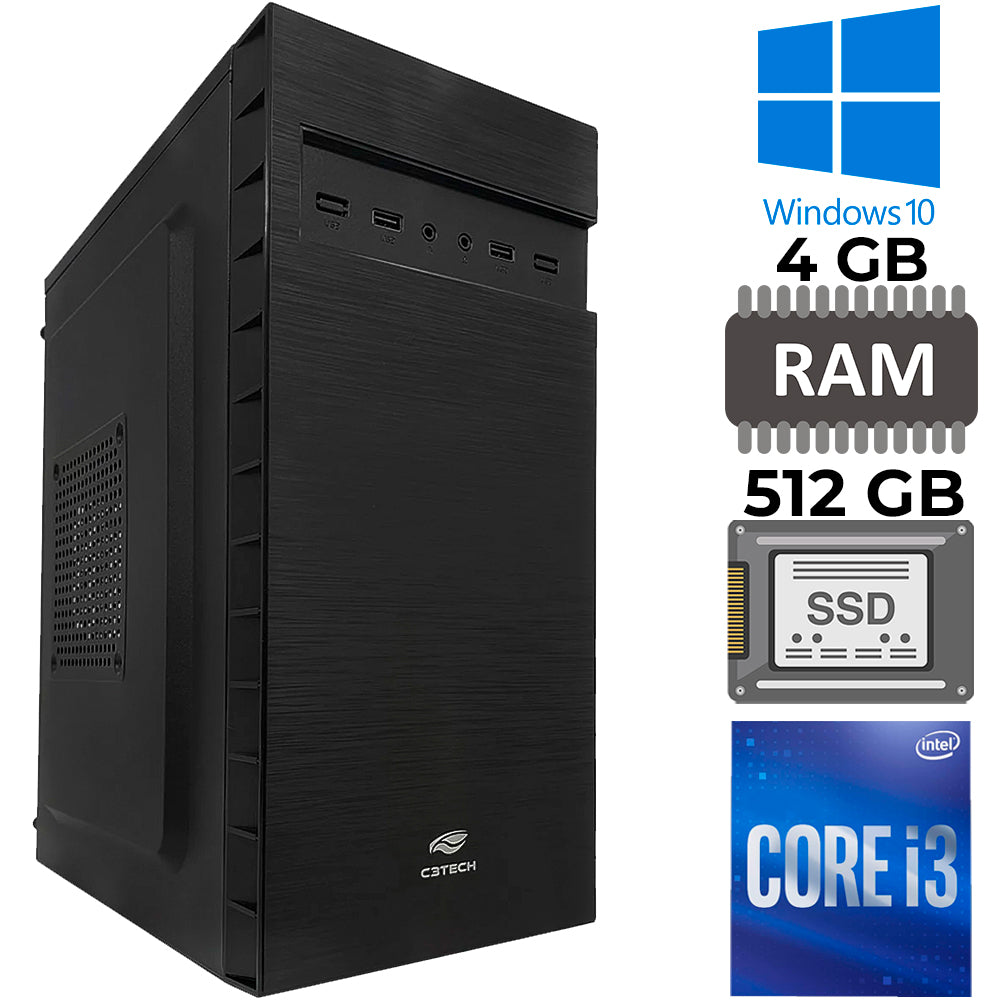Computador Core i3-2100, SSD 512 GB, Memória RAM 4GB, GAB. MT32BK, Windows 10