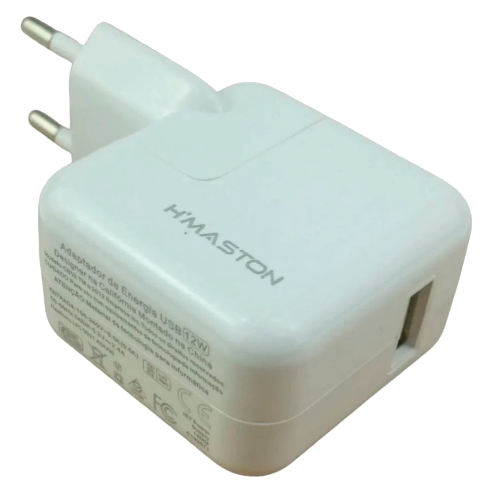 Fonte Carregador 12W, Saída USB, Com Cabo USB Para Lightning, H'Maston, CB02, Branco