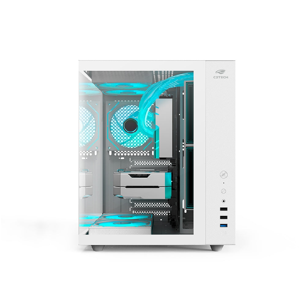 Gabinete Gamer C3Tech Aquário MT-G920WH, Mid Tower, Vidro Temperado, Suporte Water Cooler, S/Fonte, Branco - Aquarius