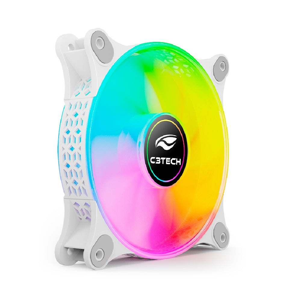 Cooler Fan F9‑L160WH C3Tech RGB 120 mm 9 lâminas, Rolamento Hidráulico, Molex 4‑pinos, 1 200 RPM, 30 dBA - Branco