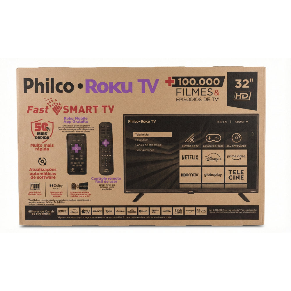 Smart TV 32" Philco Roku P32CRA HD Wi-Fi Dual Band Dolby Audio Borda Infinita