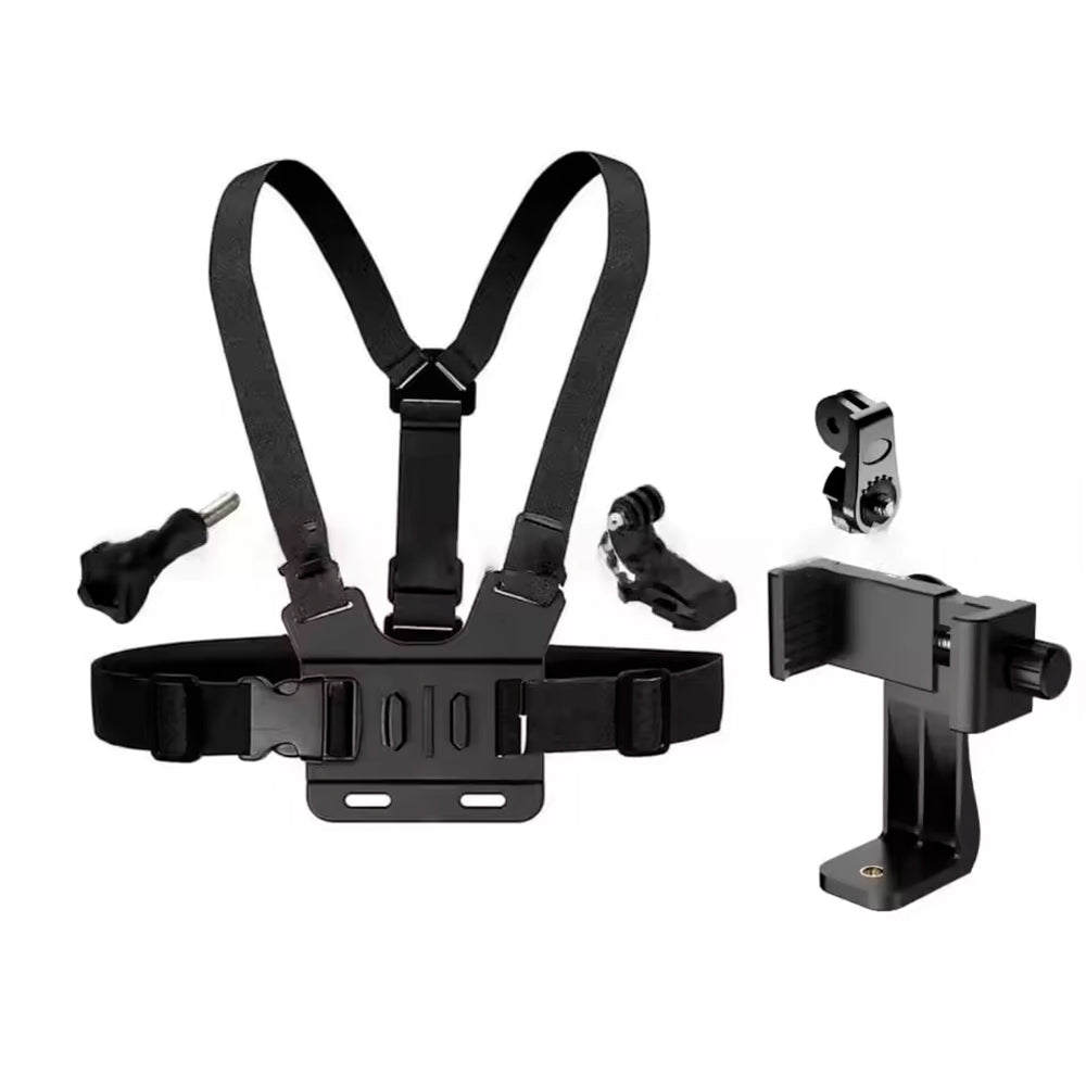 Suporte Peitoral Para Smartphone e GoPro, Cinta e Ângulo Ajustável, Universal, Preto