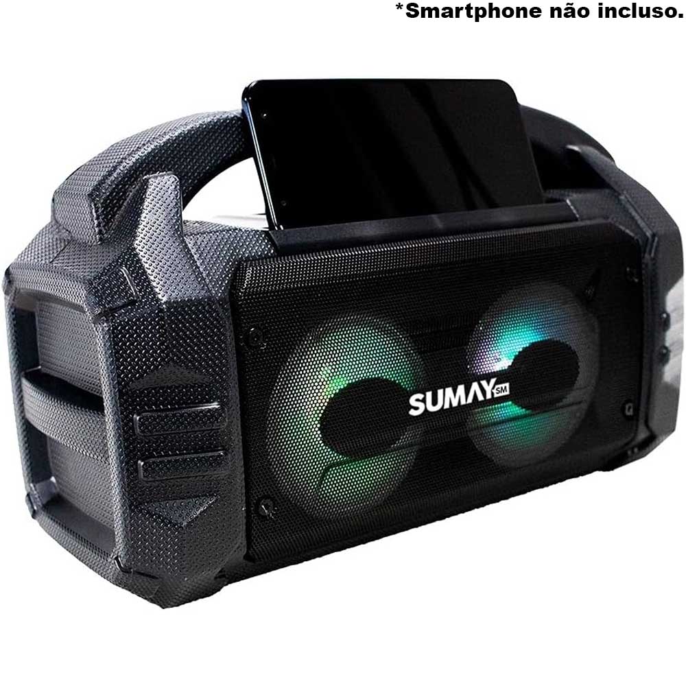 Caixa de Som Portátil Bluetooth Sumay Sunbox SM-CSP1304 50W RMS TWS USB P10 FM LED 6 Horas 220V