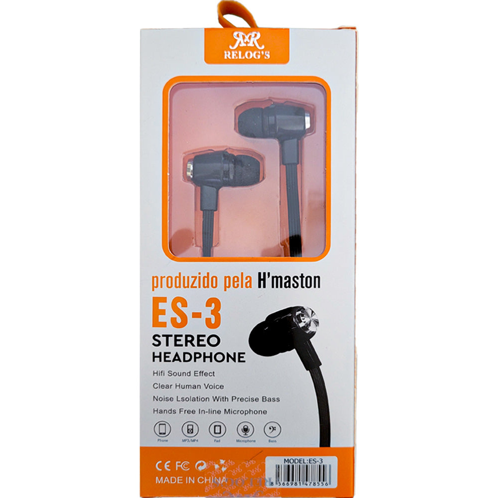 Fone De Ouvido Estéreo Com Microfone Relog's - Es-3 - Preto