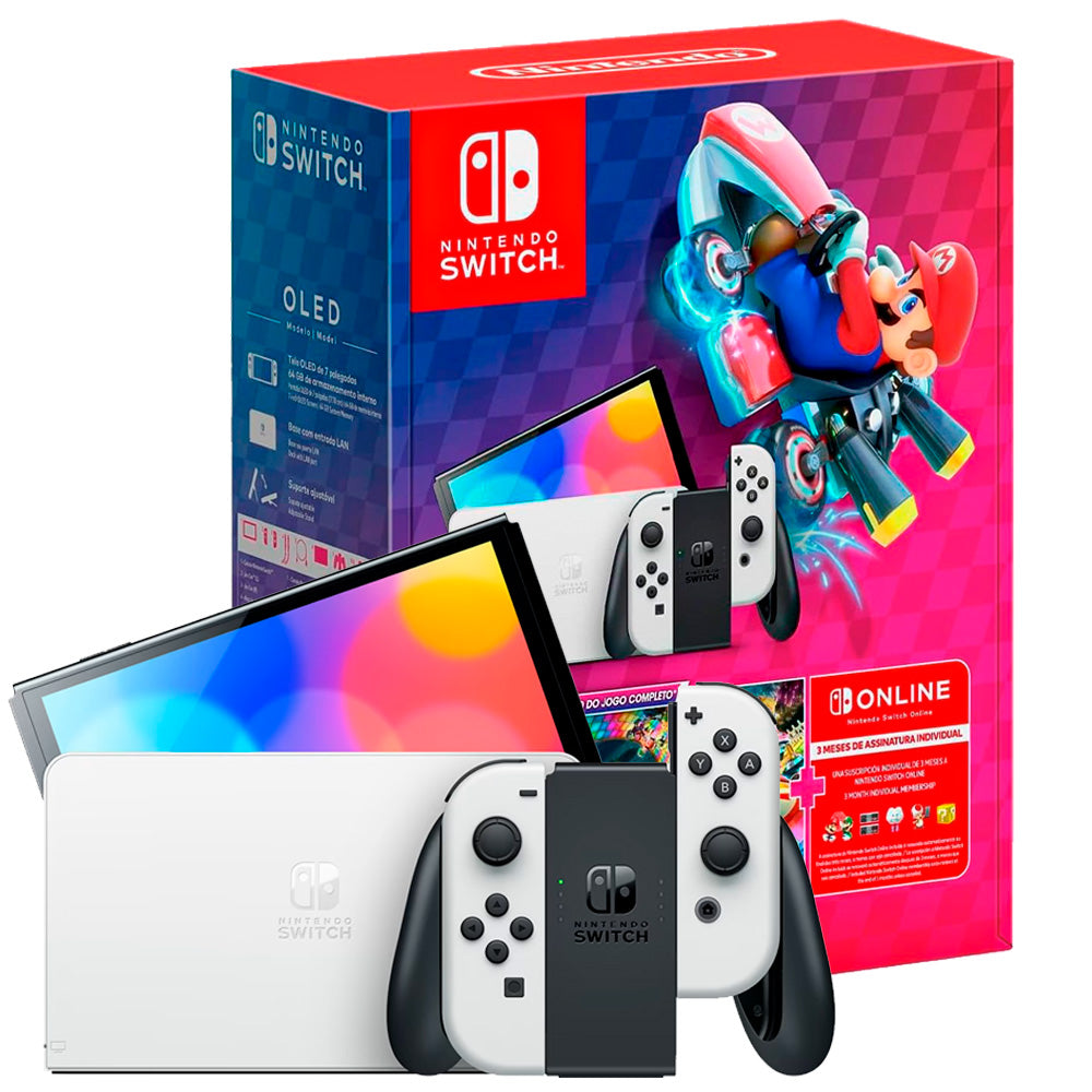 Nintendo Switch OLED Branco 64GB, Tela 7", com Mario Kart 8 Deluxe + 3 Meses Nintendo Online