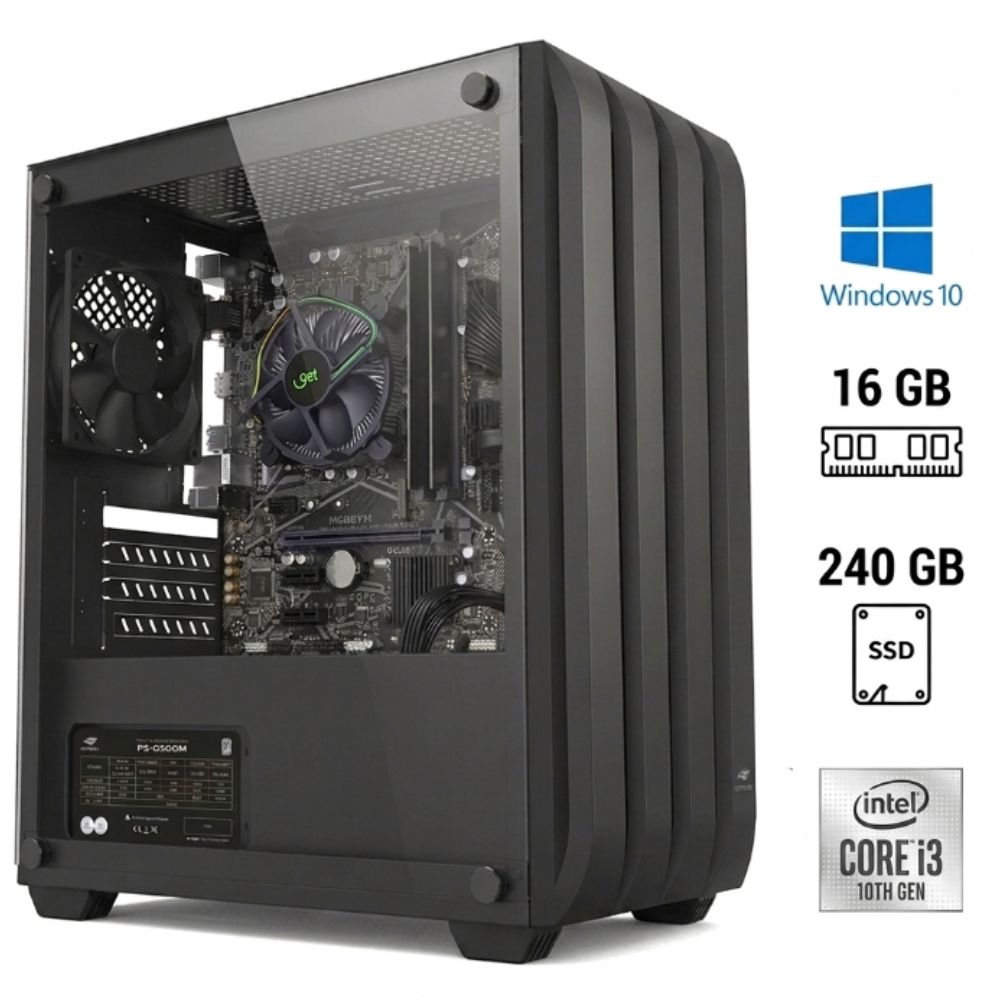 Computador Core i3-10100, Ram DDR4 16 GB, SSD 240 GB, Placa de Video GTX 1050  4 GB,Gabinete Gamer MT-G100BK, Windows 10