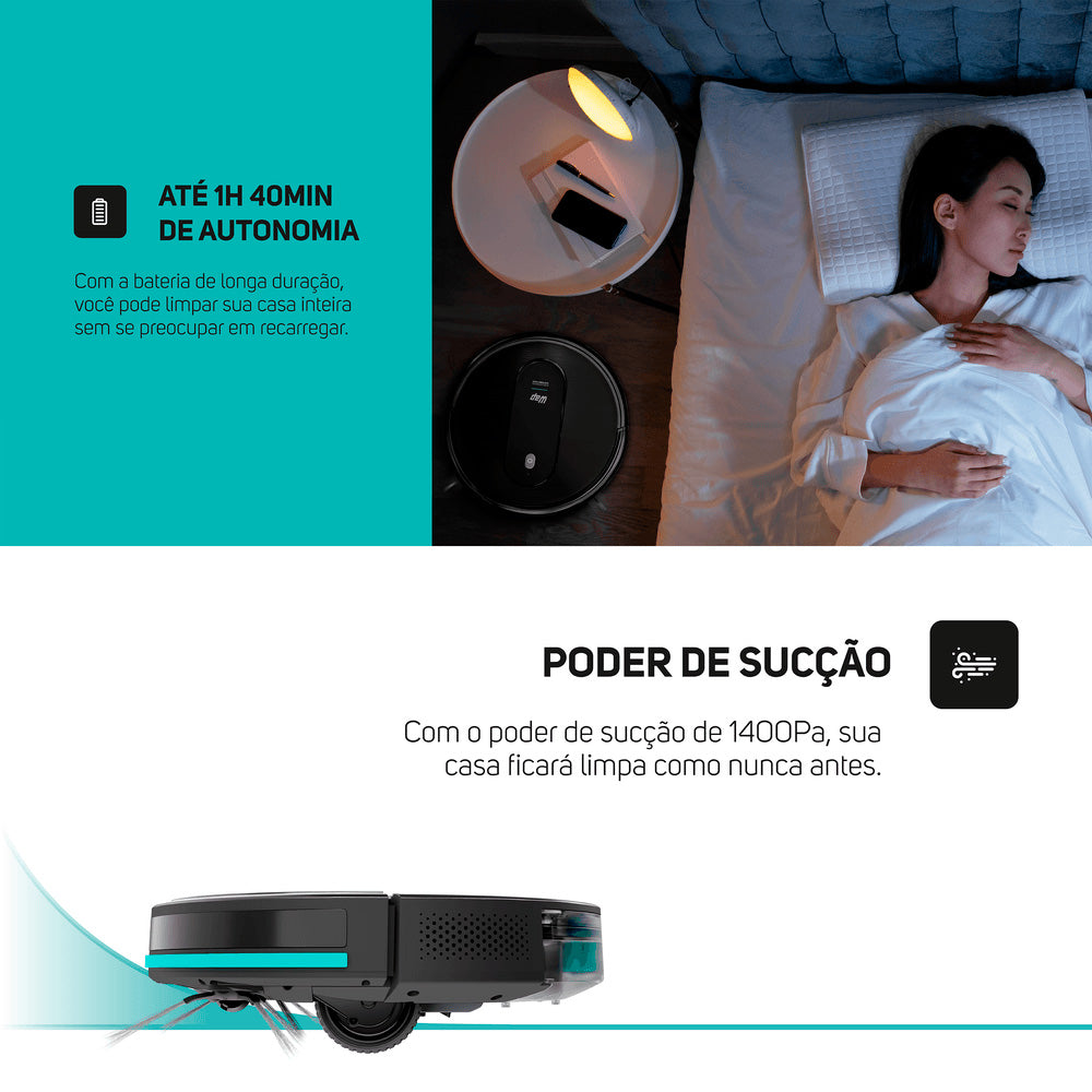 Aspirador de Pó Robô ROBOT WAP W400 3 em 1, Automático, 300ml, Compatível com Assistentes de Voz, 30W 10,8VDC Bivolt
