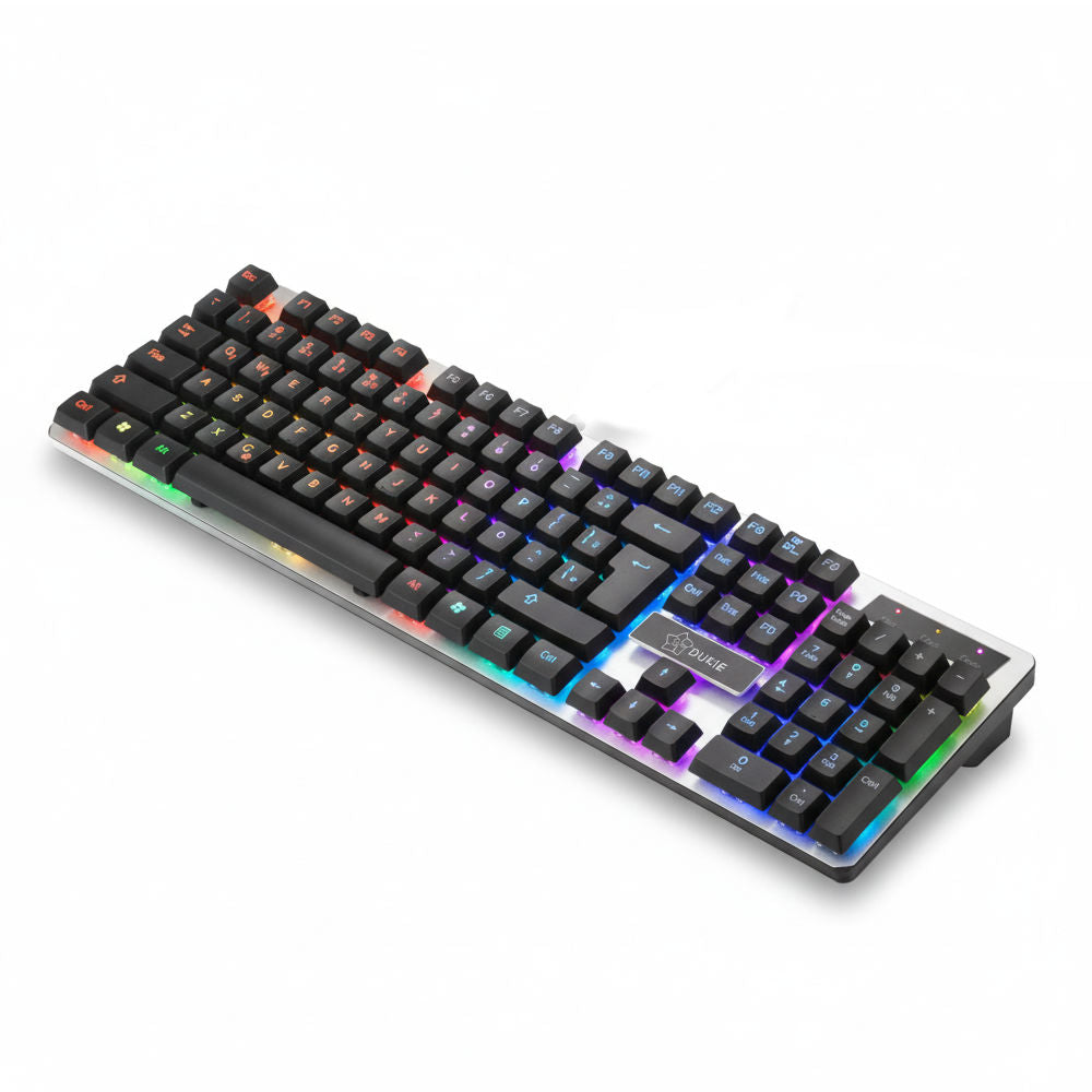 Teclado Usb Dukie K-518 Com Retroiluminação RGB, Feito em Membrana Com Design Ergonômico
