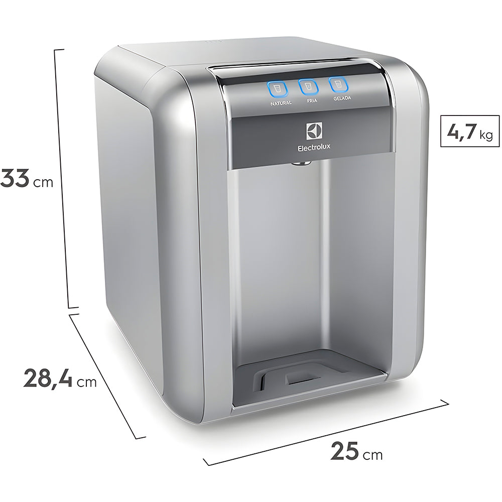 Purificador de Água Gelada Fria e Natural Elétrico Compacto Eletronico Electrolux Cinza Prata, Painel Touch Bivolt PE11X