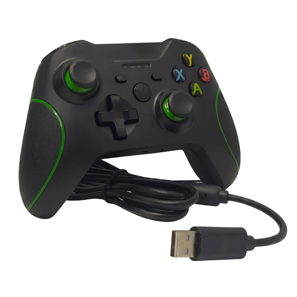 Controle Kap-X01 KapBom Joystick Com Fio Para Xbox One e Computador, Preto/Verde