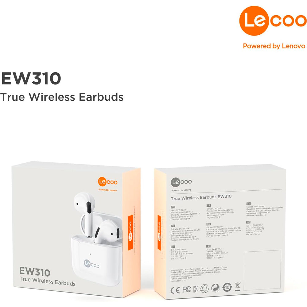 Fone de Ouvido Bluetooth LECOO, EW310 TWS BT5.1, Branco