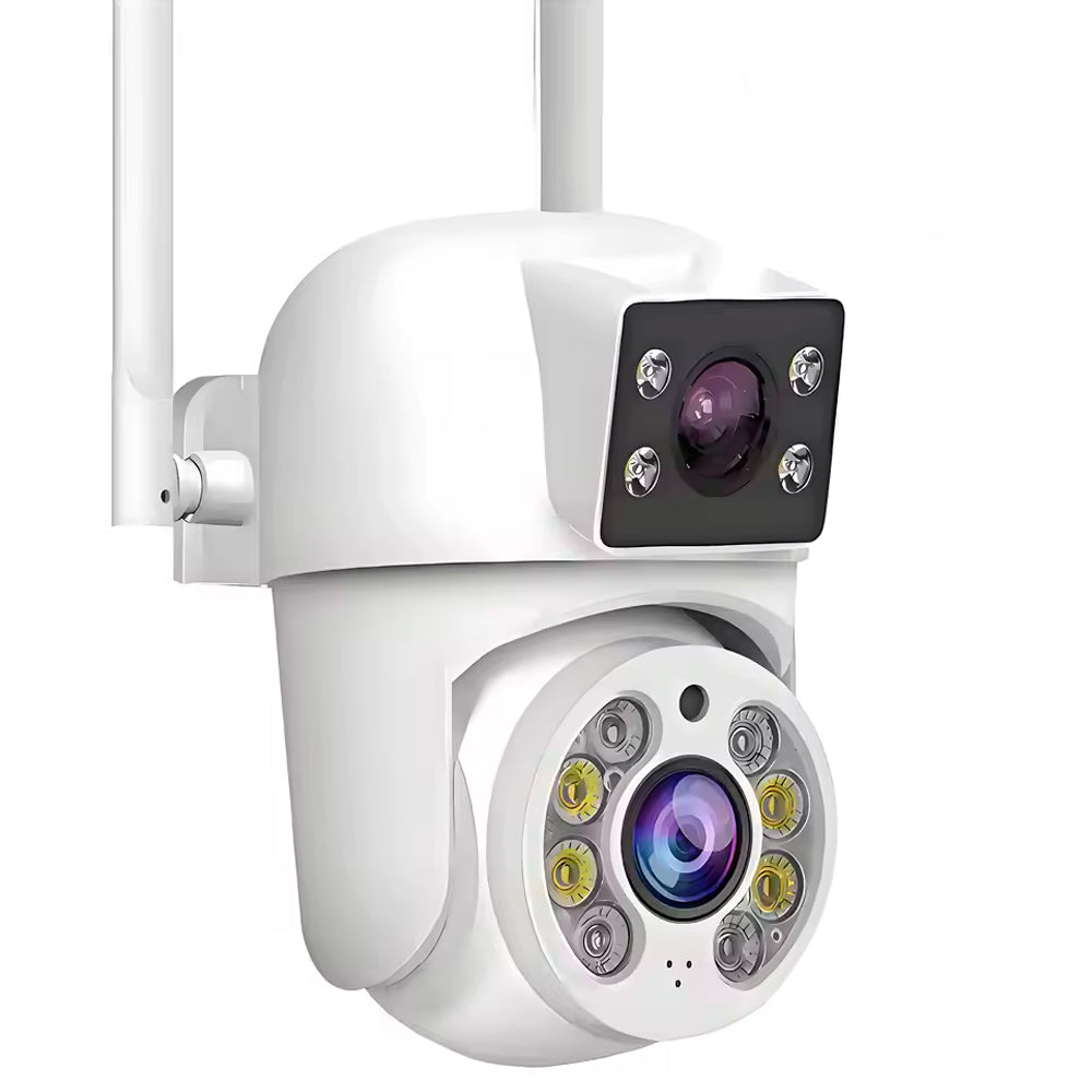 Câmera de Segurança Dupla, Giratória, IP, Wi-Fi, Full HD, 8MP, Tuya, Smart Life, 2.4G, Branca - ZS070