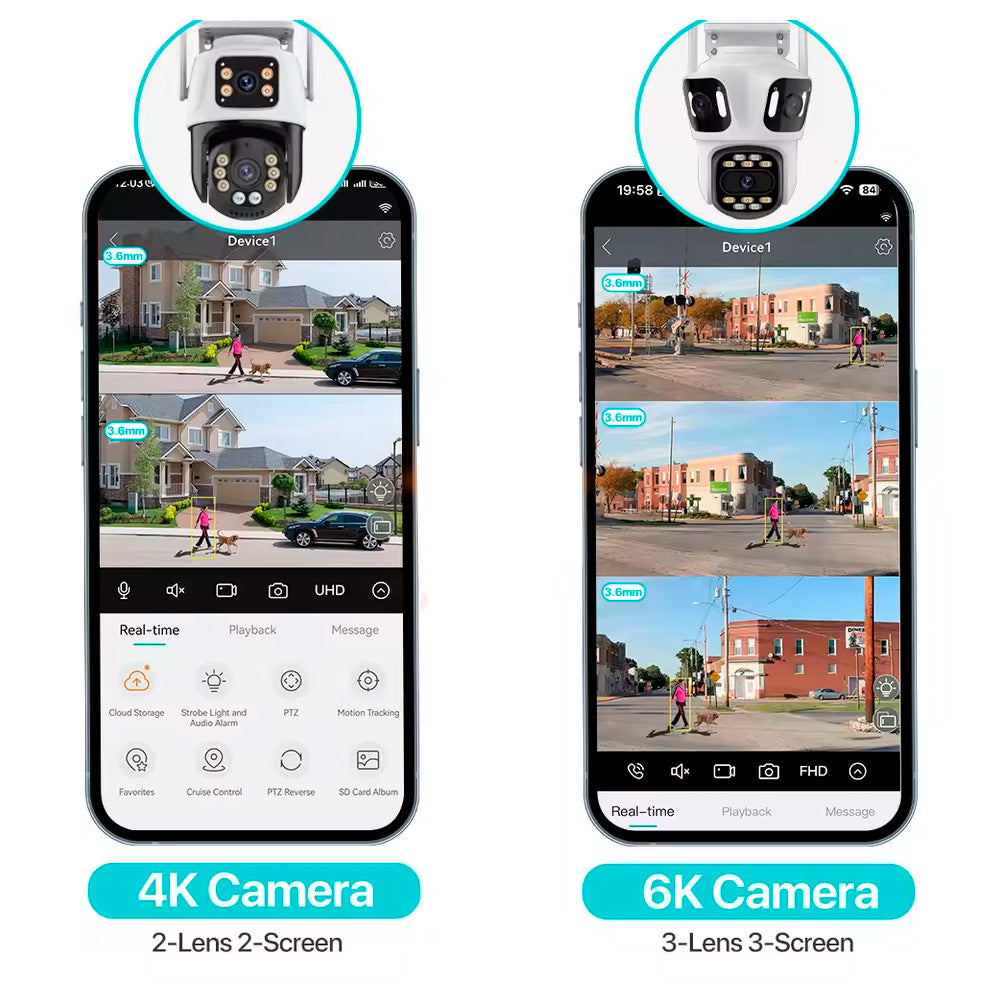 Câmera de Segurança Lente Tripla Giratória IP, Full HD 8MP, Wi-Fi Bluetooth, Compatível Alexa, APP iCSee - Branco