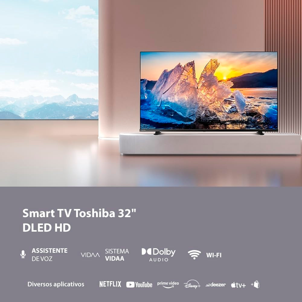 Smart TV 32" Toshiba HD TB020M Tela DLED com Assistente de Voz Integrado, Vidaa, Wi-Fi, USB, HDMI