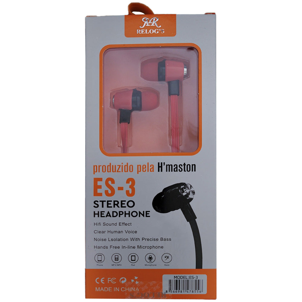 Fone De Ouvido Estéreo Com Microfone Relog's - Es-3 - Vermelho