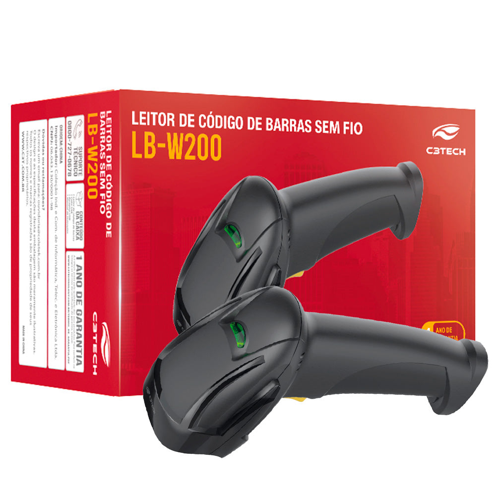 Leitor de Código de Barras 1D Sem Fio, Ergonômico LB-W200BK V2 - C3Tech