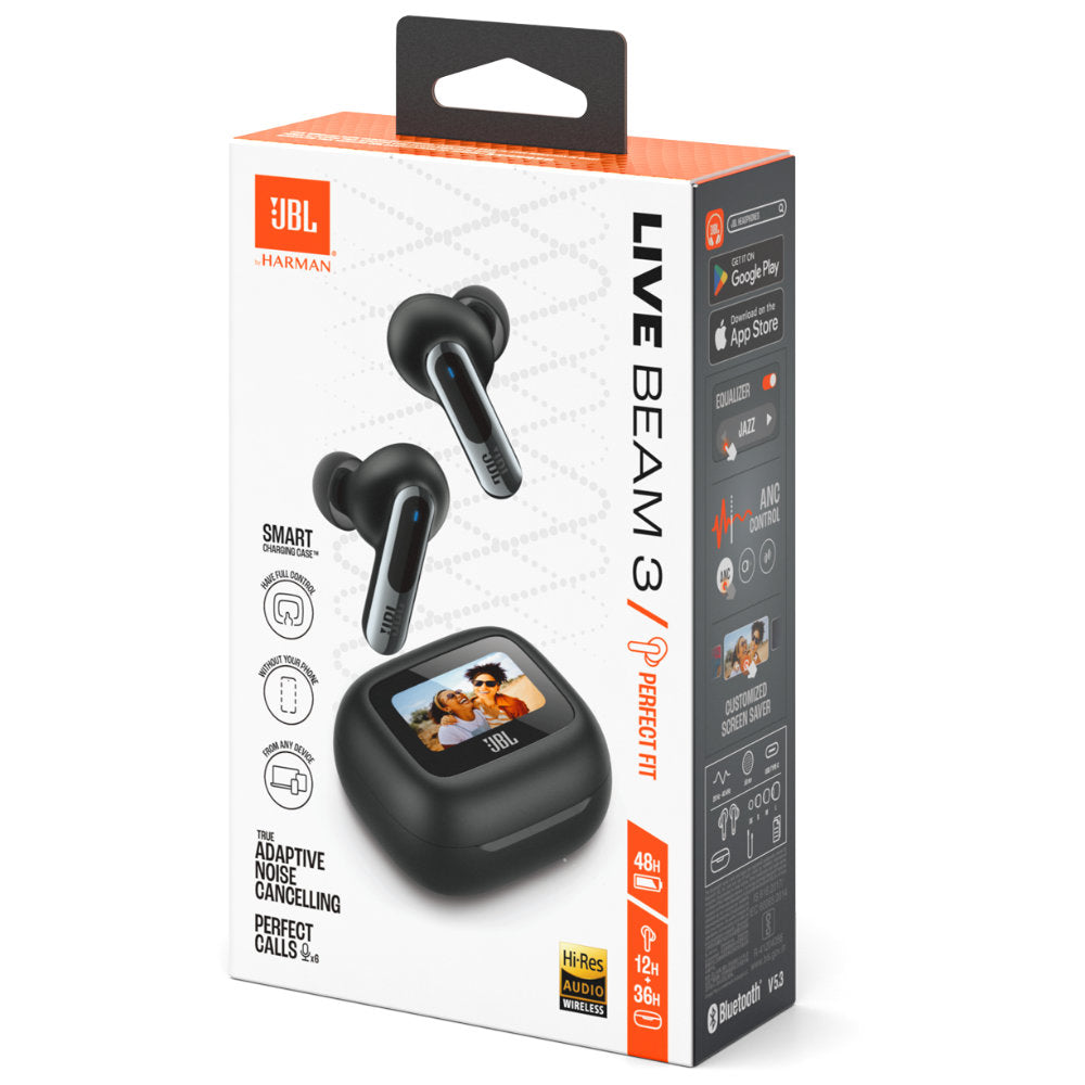 Fone de Ouvido JBL Live Beam 3 Preto Bluetooth, In-ear, Tela de 1.45", Cancelamento de Ruído