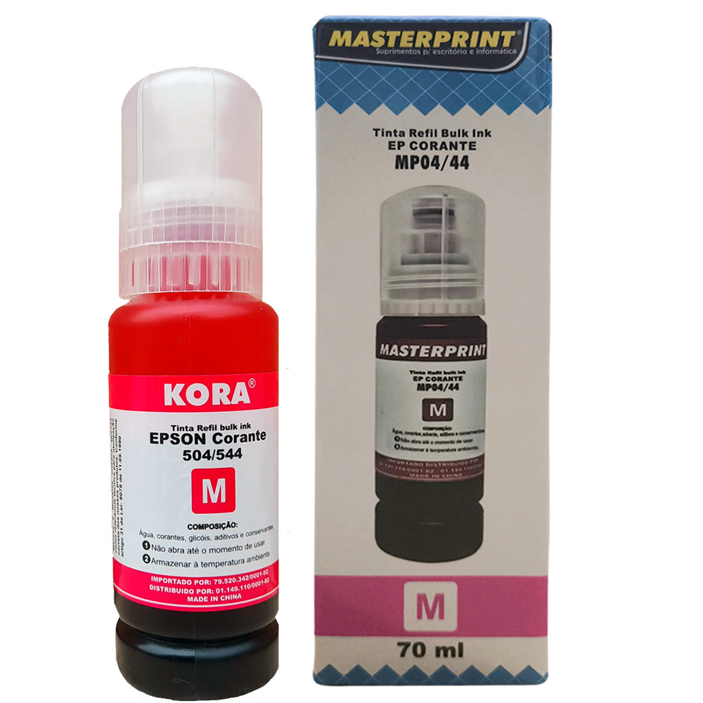 Refil de Tinta Epson Corante 504/544 Magenta 70ML Masterprint Para Ecotank L4150 / L4160 / L4260 / L6171 / L6161