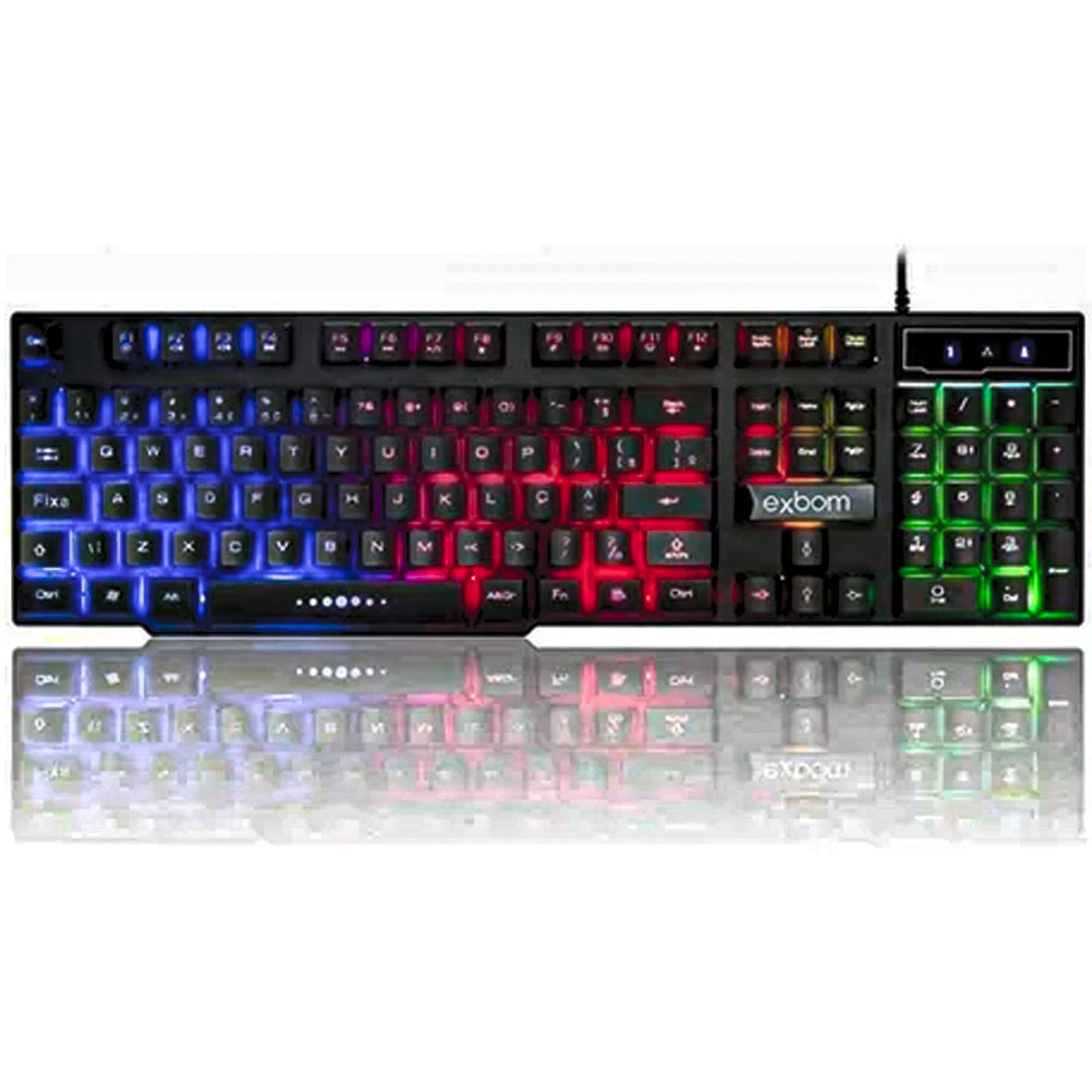 Teclado Gamer Semi Mecanico LED Abnt2 Exbom 3859 BK-151C