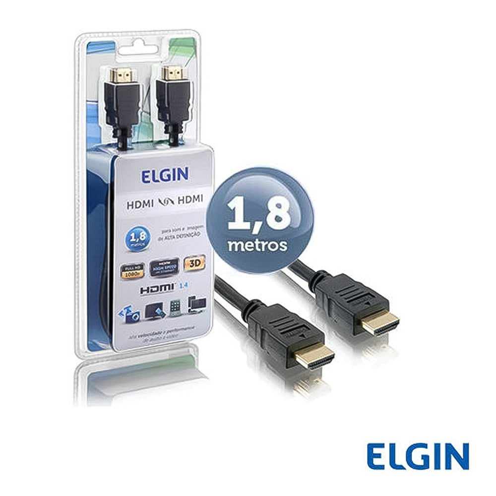Cabo HDMI Com Conector Banhado a Ouro, Adaptador Preto de 1,8 Metros, Elgin, 46RCHDMIADAP