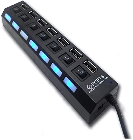 Hub Usb 2.0 7 Portas Hi-Speed Com Chave Liga Desliga Com Led