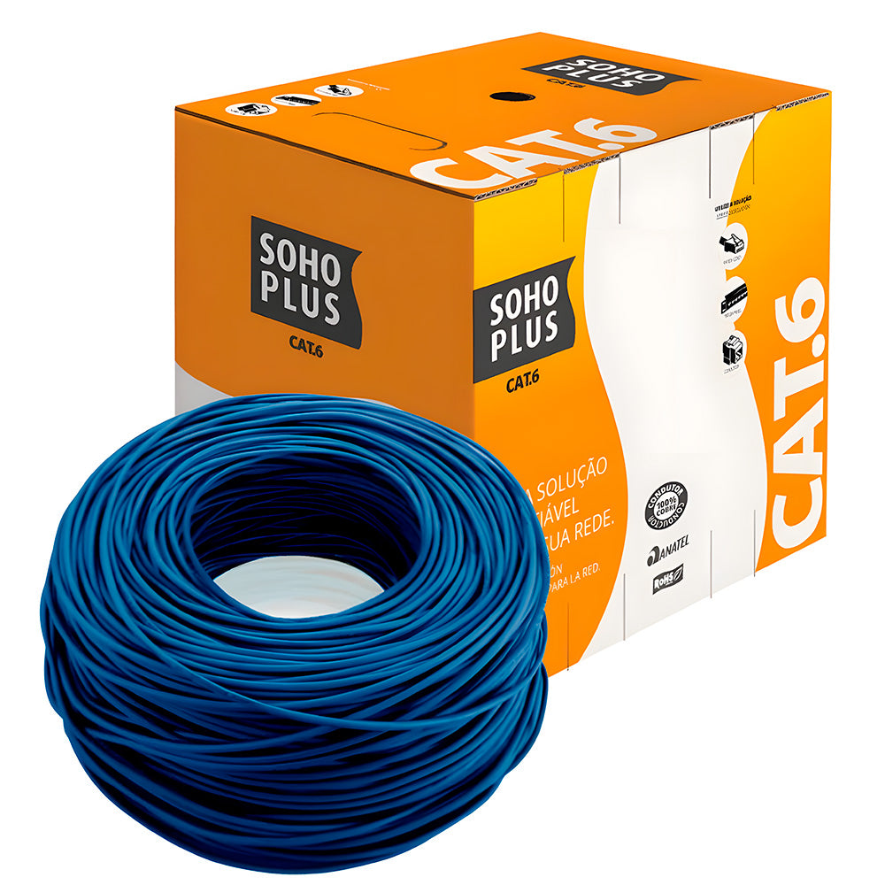 Caixa de Cabo de Rede, Soho Plus, CAT6 UTP 24AWGX4P, Azul, 100% Cobre, 305 Metros