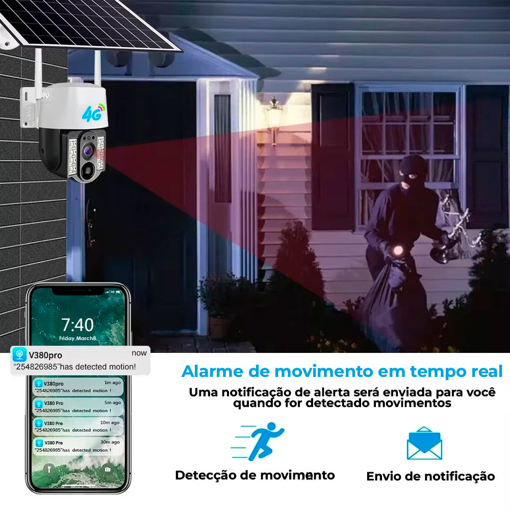 Câmera de Segurança IP Externa Com Paínel Solar, 8MP Full HD, 2.4GHz Wi-Fi, Detector de Movimento, Audio Biderecional