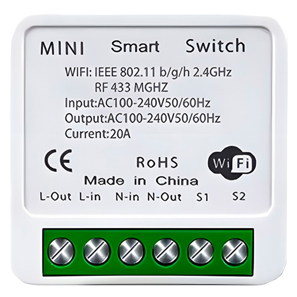 Mini Switch Para Interruptor Inteligente 100-240V, 20A Compatível Com Google Assistant e Alexa- Tuya