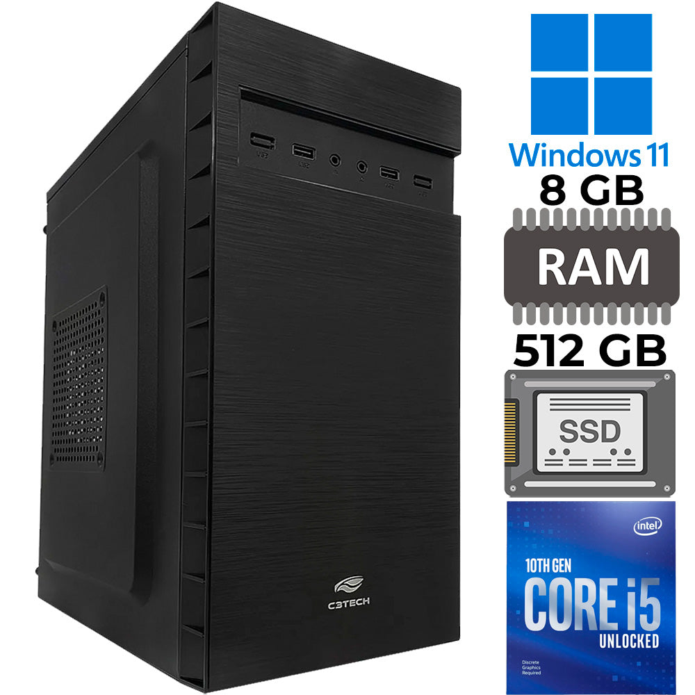 Computador Core i5 10500, SSD NVME 512 GB, Memória RAM 8GB DDR4, Windows 11 pro