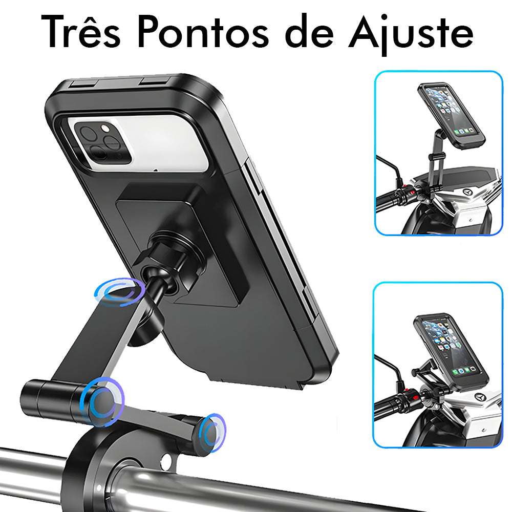 Suporte Para Celular, Impermeável, Para Bicicleta e Moto, Com Articulação e Rotação 360º - Preto