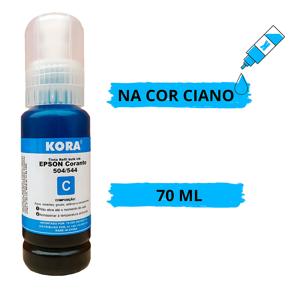 Refil de Tinta Epson Corante 504/544 Ciano 70ML Masterprint Para Ecotank L4150 / L4160 / L4260 / L6171 / L6161 / L61
