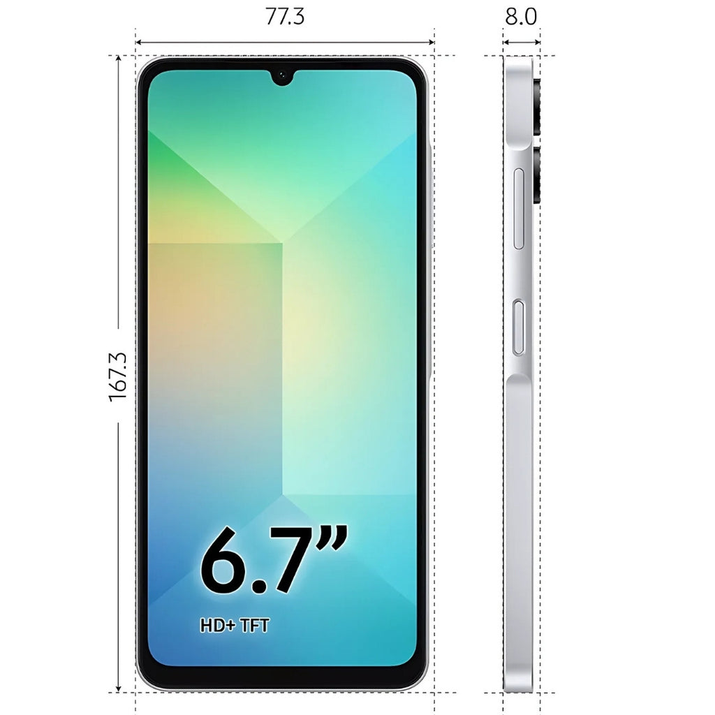 Smartphone Samsung Galaxy A06 128GB - Branco, 4G, RAM 4GB, Câmera 50MP + Selfie 8MP, Tela 6,7