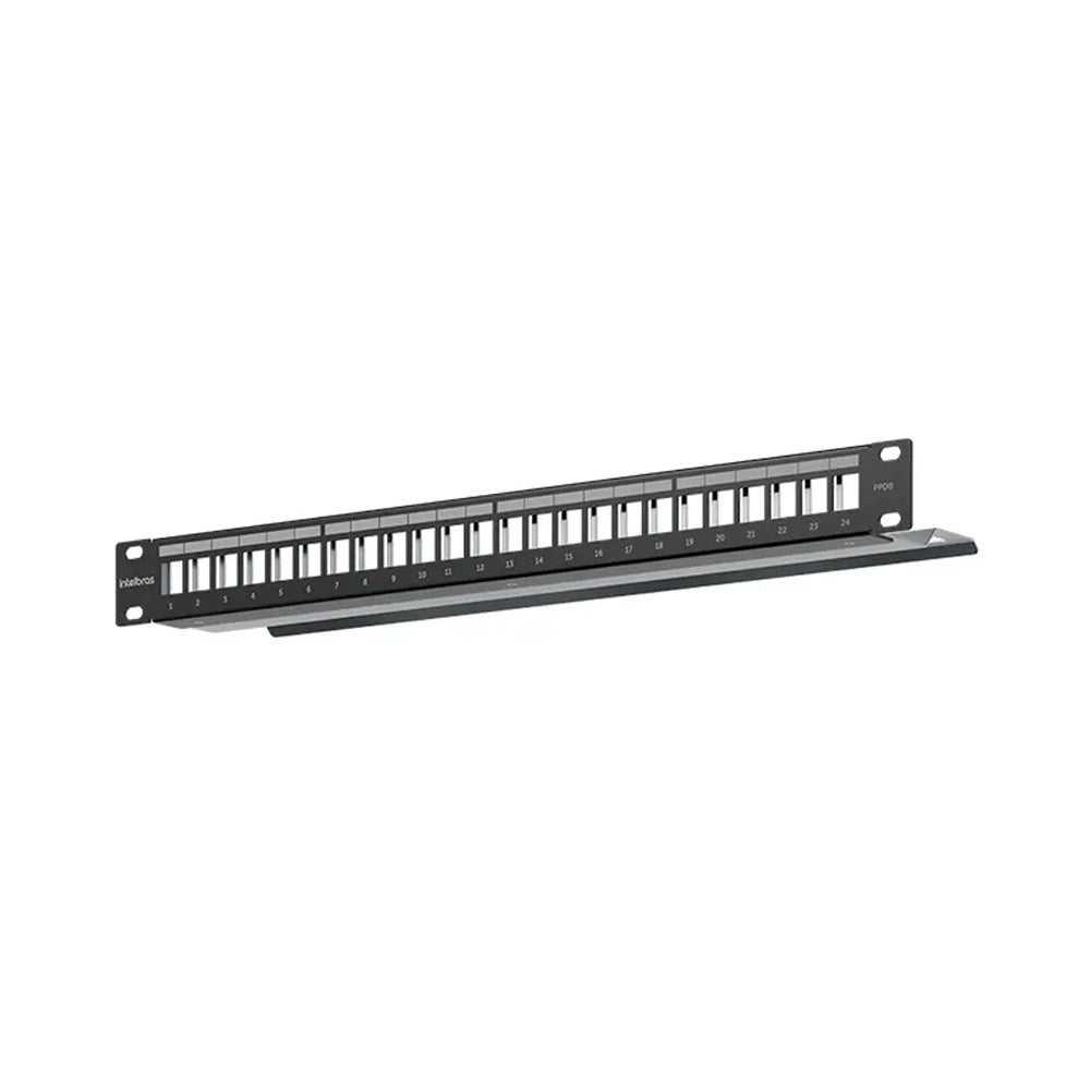 Patch Panel Blindado Descarregado Intelbras, Com 24 Portas, Guia Traseira, PPDB24P