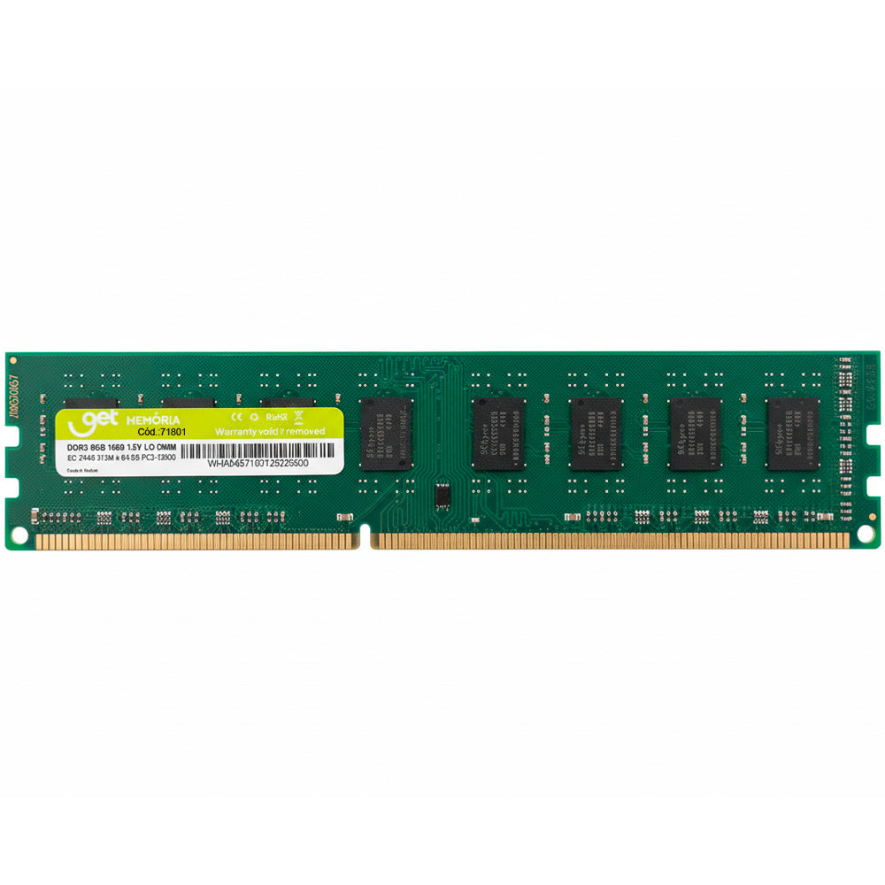 Memória RAM Desktop 8GB 1600MHz DDR3, 1,5V, LO-DIMM, Get Bulk OEM