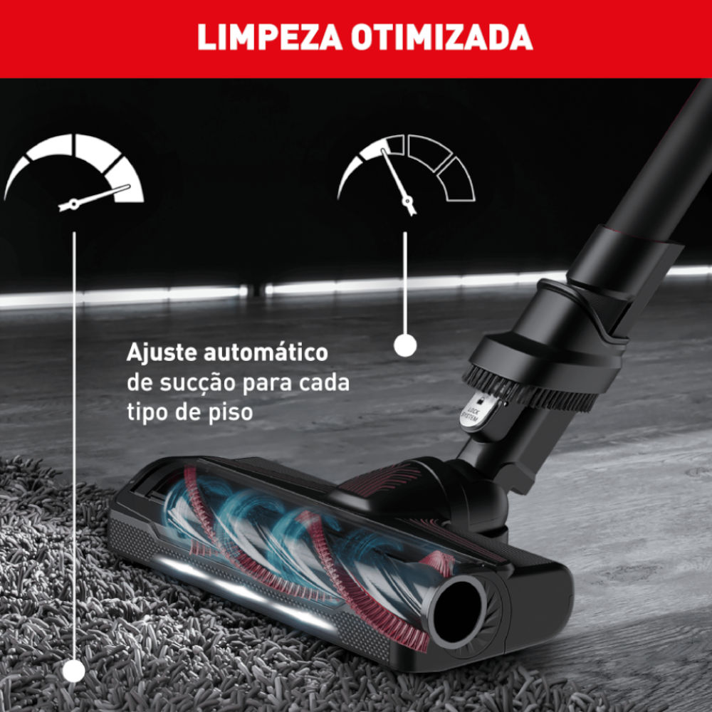 Aspirador Pó Sem Fio Arno X-Force Flex 9.60 RH20, Bivolt, 18V 0.4L Tubo Flexível LED Filtro HEPA Autonomia 45min, Preto