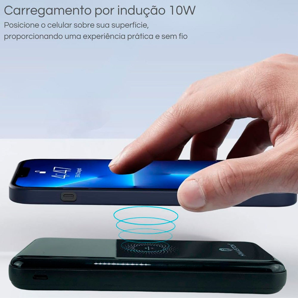Carregador Portátil, Power Bank, 4 Saídas ( Lightning, Tipo-C, Micro USB, USB-A), 10.000mAh, H'Maston, YD-25, Preto