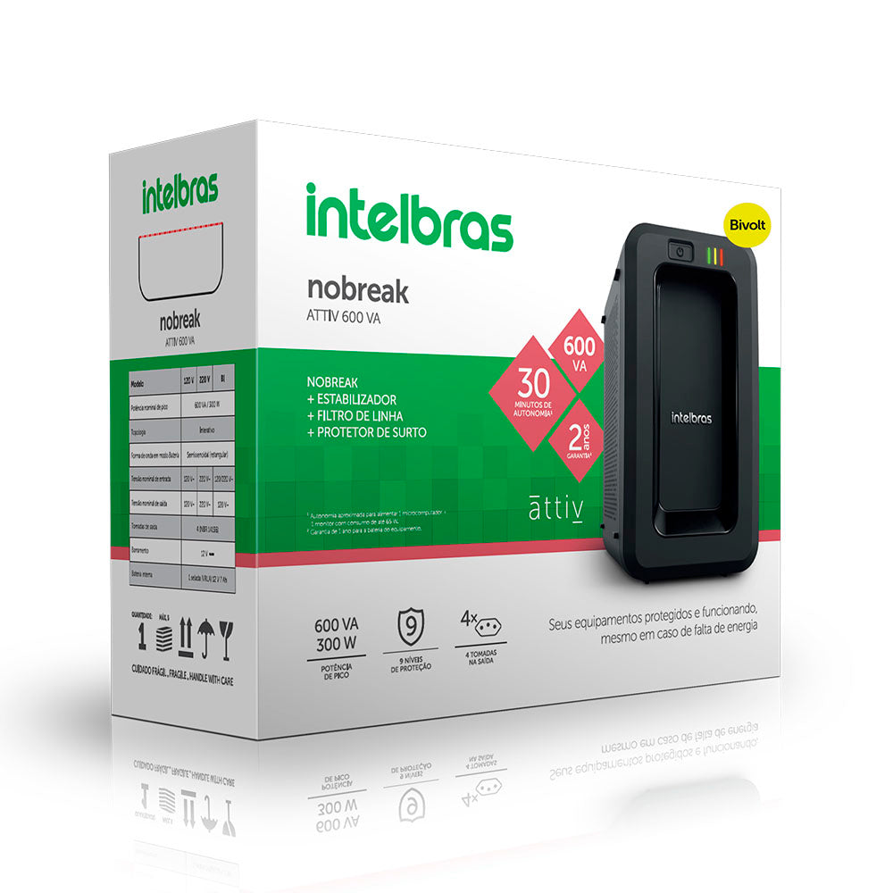 Nobreak Intelbras Bivolt 600VA ATTIV-Bivolt Saída 120V Com 4 Tomadas