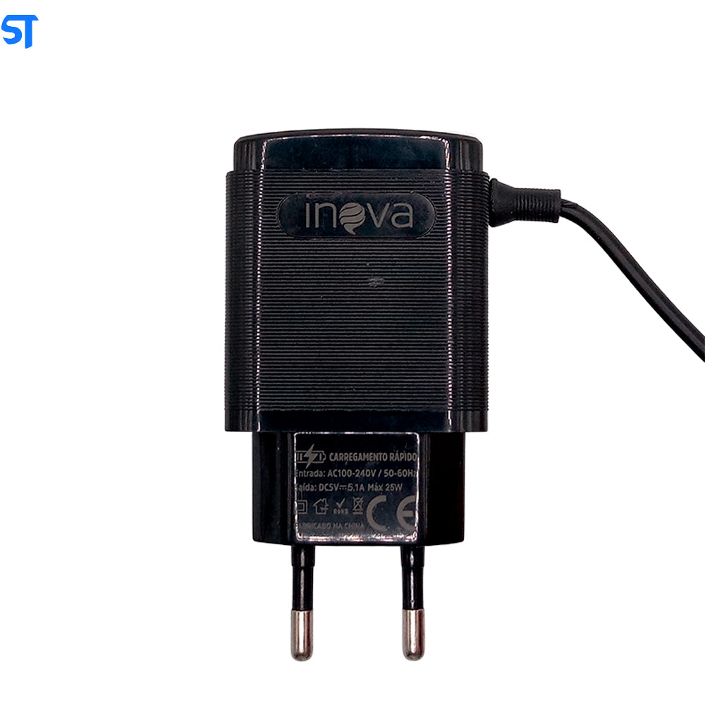 Carregador Rápido V8 Com 3 Portas USB 5.1A Com Carregamento de Alta Velocidade Inova Preto - CAR-9002