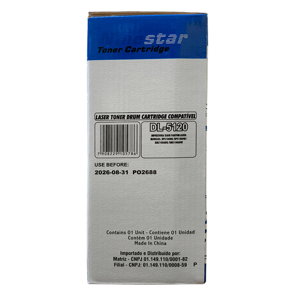 Fotocondutor Compatível Elgin/Pantum, DL 5120BK, Preto, Para BP5100DN, BM5100ADN, BM5100FDW - Ninestar 30K