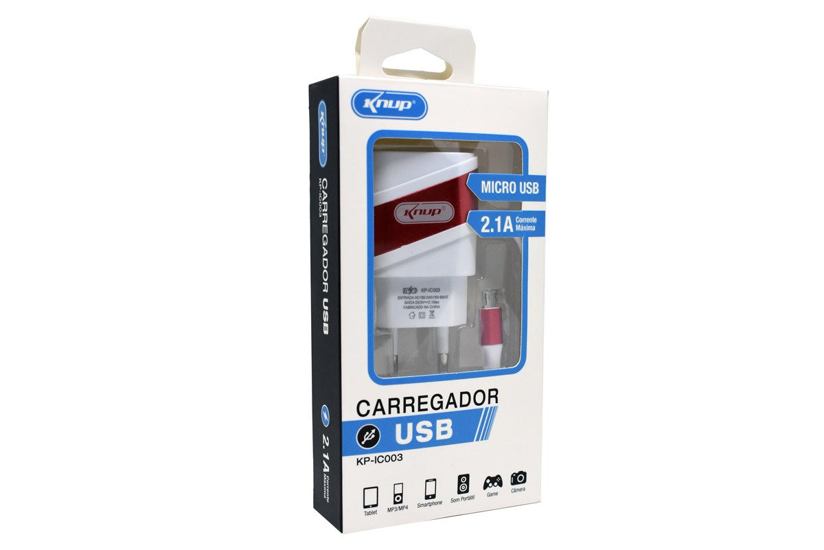 Carregador De Celular 2.1A Knup KP-IC003+ Vermelho
