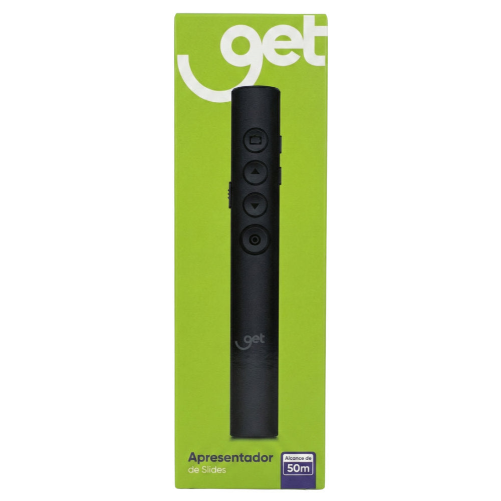 Apresentador de Slides Wireless, Controle de Volume, com Laserpoint, GET, Preto