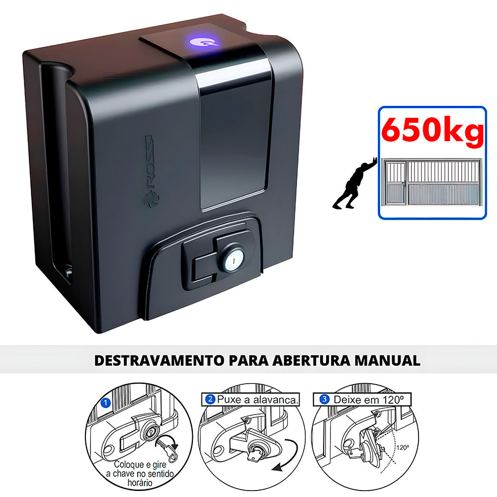 Motor de Portão Rossi DZ NANO 36 NITRO 127V/220V, Suporta Portão de Até 650KG, Com Cremalheiras