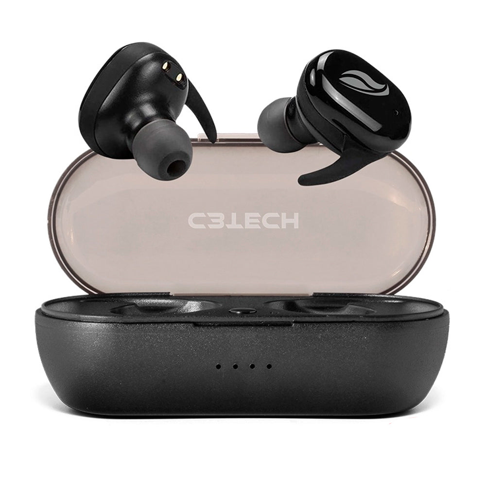 Fone de Ouvido Intra C3Tech EP-TWS-50BK - Bluetooth 5.0 True Wireless Intra-Auricular In-Ear Com microfone Preto