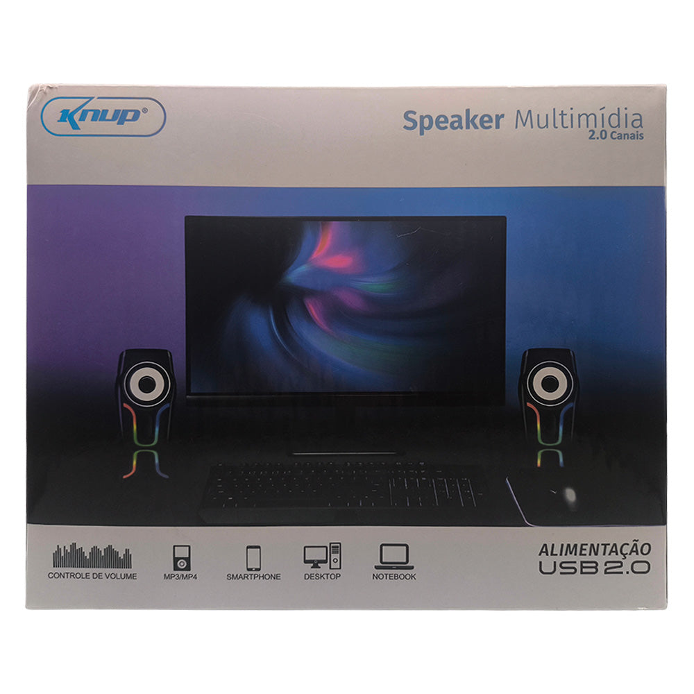 Caixa de Som Multimídia, LED RGB, Com 2 Canais, Para PC, Notebook, Amplificação 6W RMS, Knup, KP-RO804, Preta