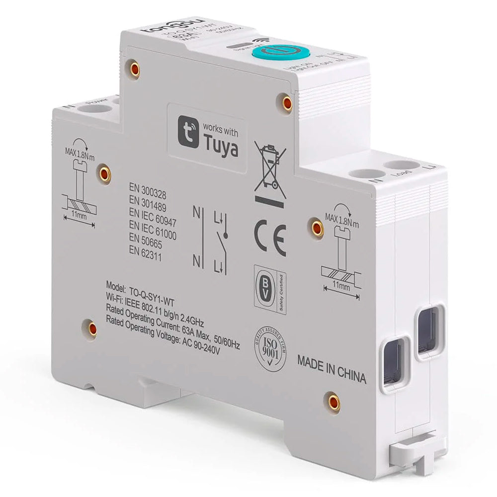 Disjuntor Inteligente 20A, Zigbee 3.0, Compativel Com Google Assistant e Alexa, Sem Medição, TO-Q-SY1-JZT