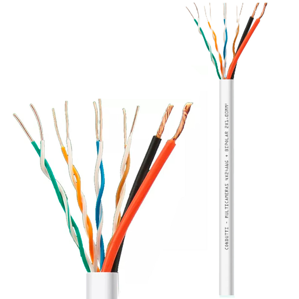 Rolo Cabo de Rede 100 Metros Condutti Com Alimentação Multicameras, 4X24AWG(S) 2X1MM2(F) - Branco