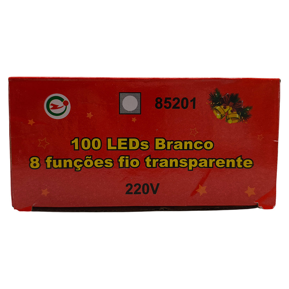 Conjunto 100 LEDs Branco, Pisca-Pisca, 8 Funções, Fio Transparente, 8 Metros Comprimento, 5W, 220V, 85201